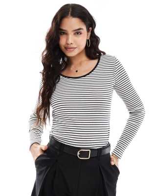 T-shirt Femme Forever 21 à Rayures Noir Et Camel, Manches Longues, Taille S (36) - Occasion Très Bon état