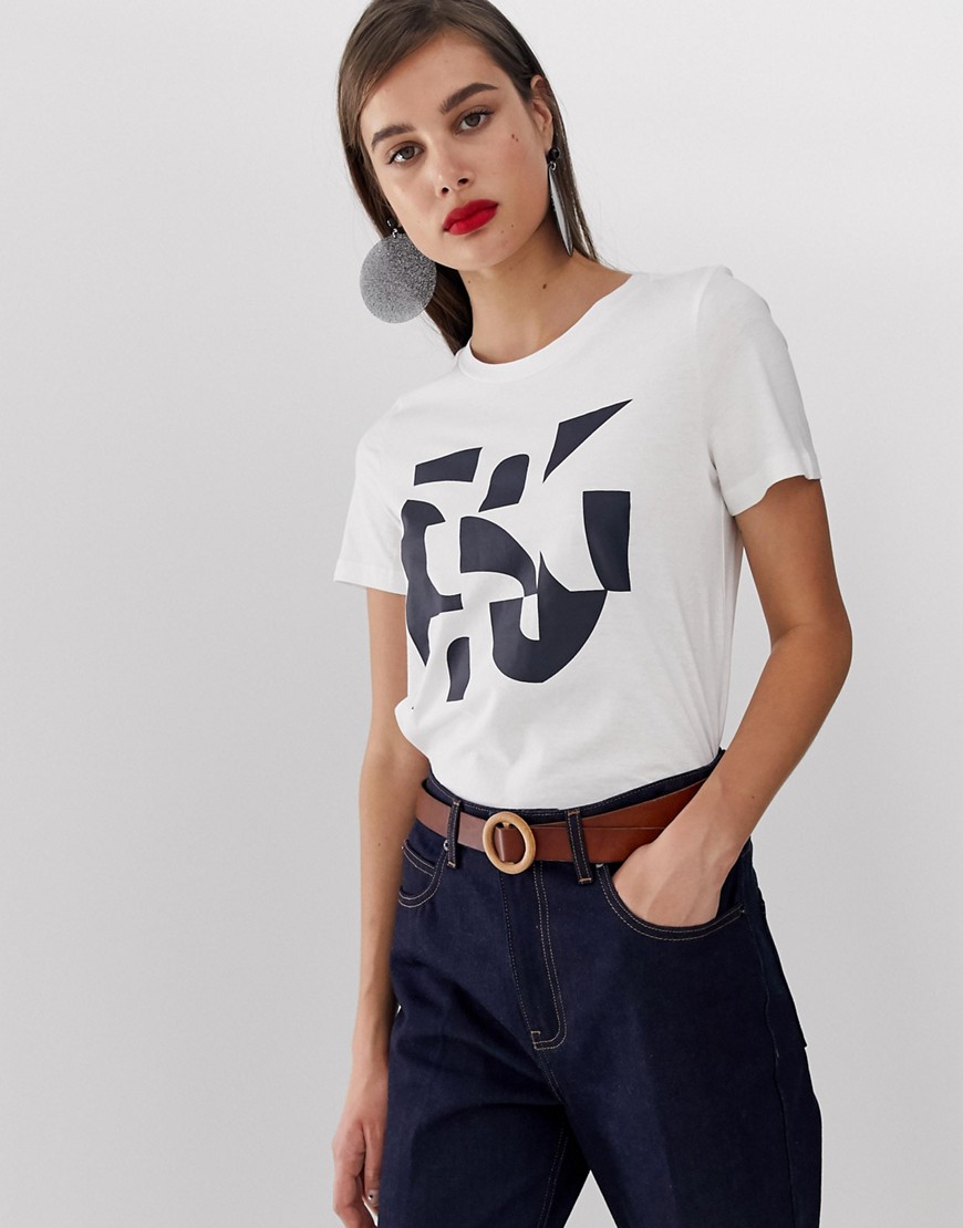 Vero Moda – T-shirt med geometrisk print-Hvid