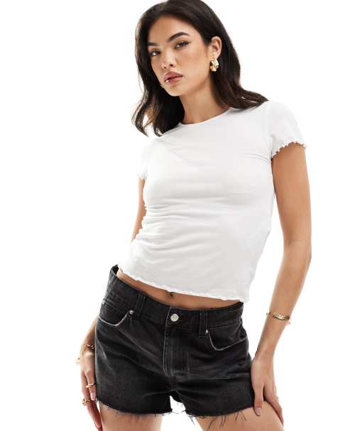 Vero Moda - T-shirt met golvende zoom in wit - view 1