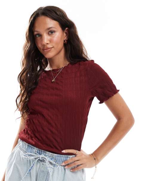 Vero Moda - T-shirt met korte mouwen en textuur in bordeauxrood - view 1