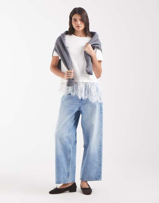 Vero Moda T-Shirt mit asymmetrischem Spitzendetail in Weiß, 3 von 4