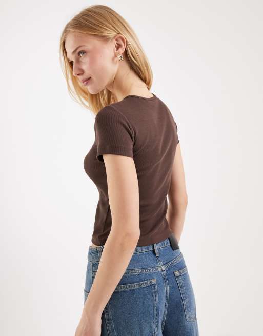 Vero Moda - T-shirt nervuré à col rond - Blanc, 3 de 4