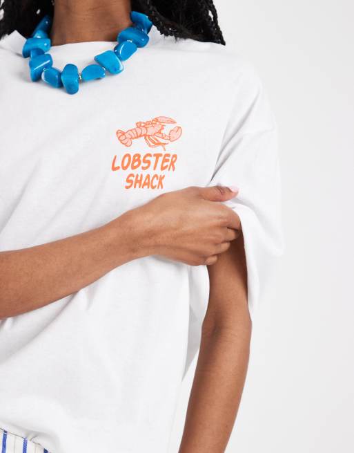 Vero Moda - T-shirt oversize à imprimé graphique homard - Blanc, 3 de 4