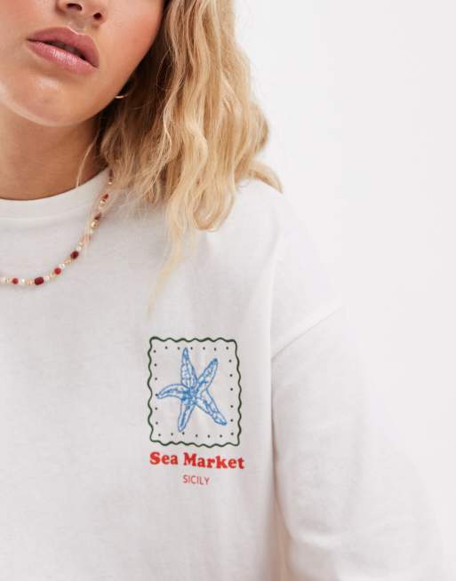 Vero Moda - T-shirt oversize à imprimé marin - Blanc, 2 de 4