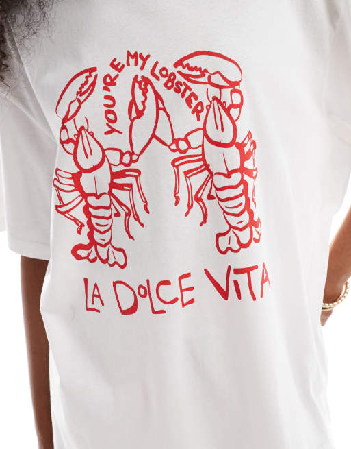 Vero Moda - T-shirt oversize coupe boyfriend avec imprimé homard - Blanc, 3 de 4