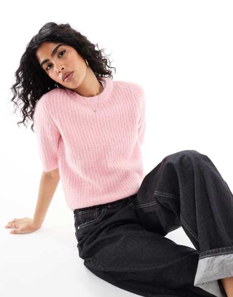 Vero Moda - T-shirt rosa in maglia spessa a coste - view 1
