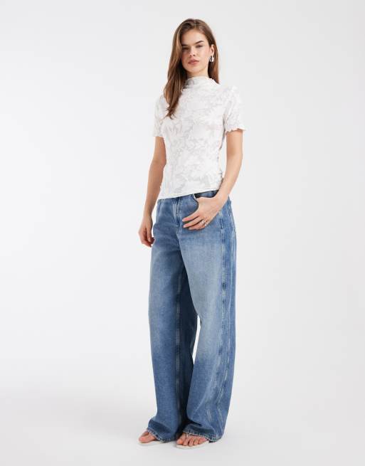 Vero Moda - T-shirt trasparente bianca a fiori dévoré, 2 di 4