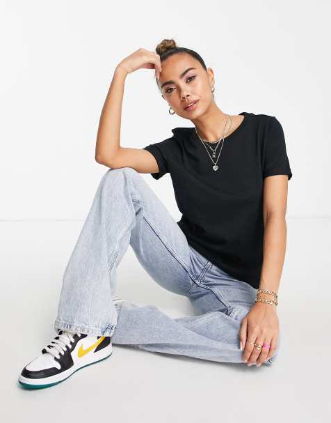 Vero Moda t-shirt with fold up in black - view 1