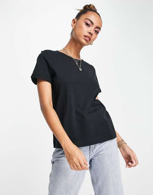 Vero Moda t-shirt with fold up in black, 2 of 4