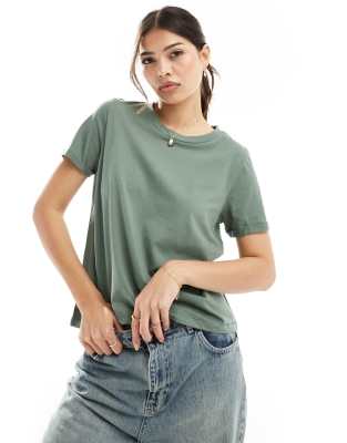 t-shirt with fold up in sage green