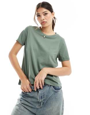 Vero Moda t-shirt with fold up in sage green
