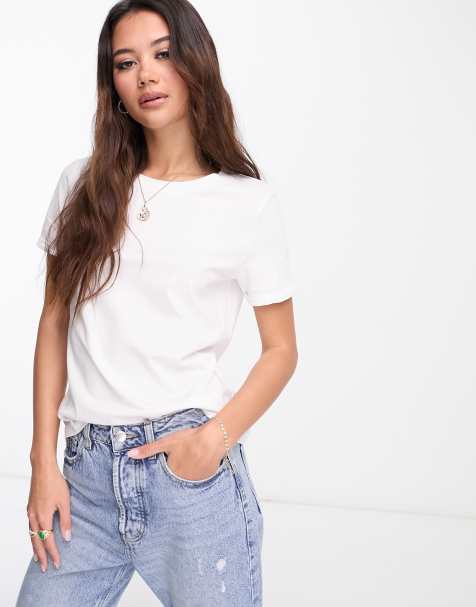 Vero Moda t-shirt with fold up in white - view 1
