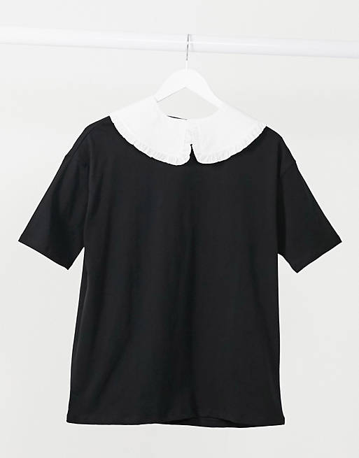 Vero Moda t-shirt with removeable prairie collar in black