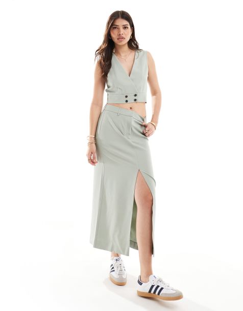 Vero Moda tailored ankle skirt co-ord in sage - view 1