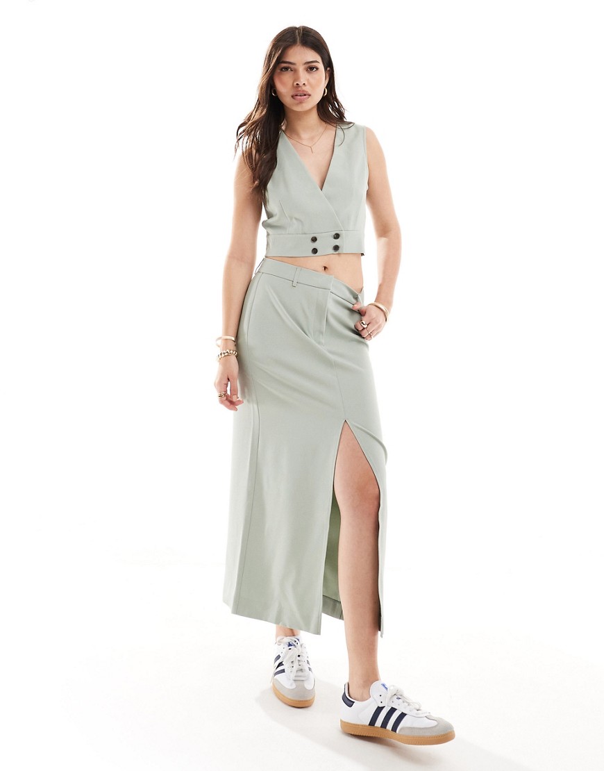 Vero Moda tailored ankle skirt co-ord in sage-Green