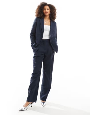 Vero Moda tailored blazer and high waist trouser set in navy herringbone |