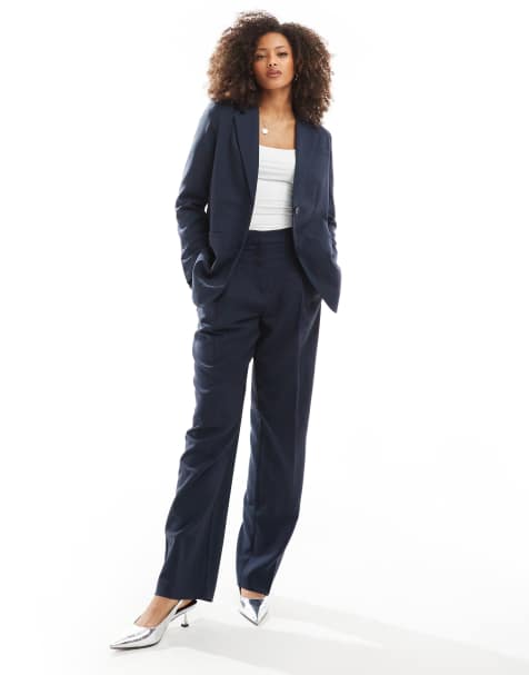 Vero Moda tailored blazer and high waist trouser set in navy herringbone - view 1