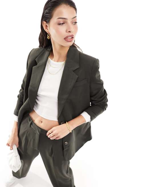 Women Two Piece Chic Blazer Set Long Sleeve Notched Lapel Crop Top Jacket &  Chic Dress Pants Set