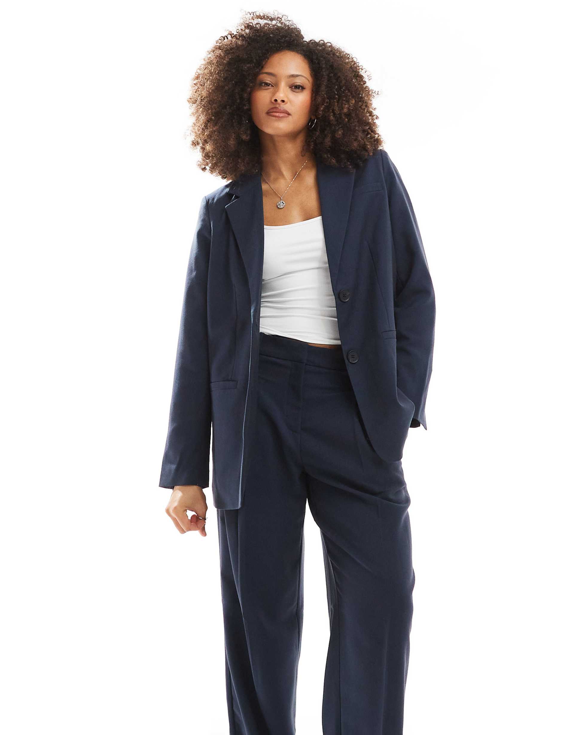 vero moda tailored blazer in navy herringbone - part of a set