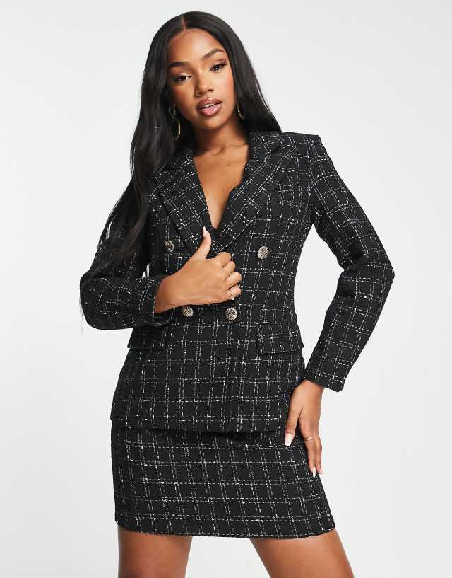 Vero Moda tailored boucle double breasted blazer in black