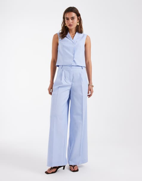 Vero Moda tailored boxy waistcoat and wide leg trouser set in brunnera blue - view 1