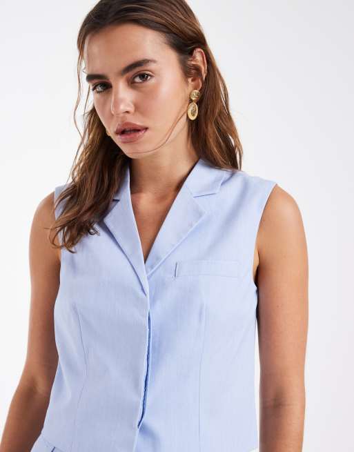 Vero Moda tailored boxy waistcoat co-ord in brunnera blue, 4 of 4