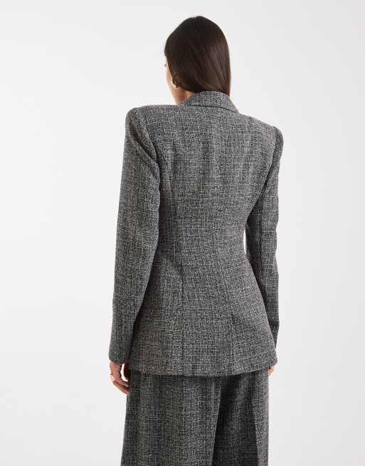 Vero Moda tailored cinched waist blazer in salt & pepper tweed - part of a set, 4 of 4