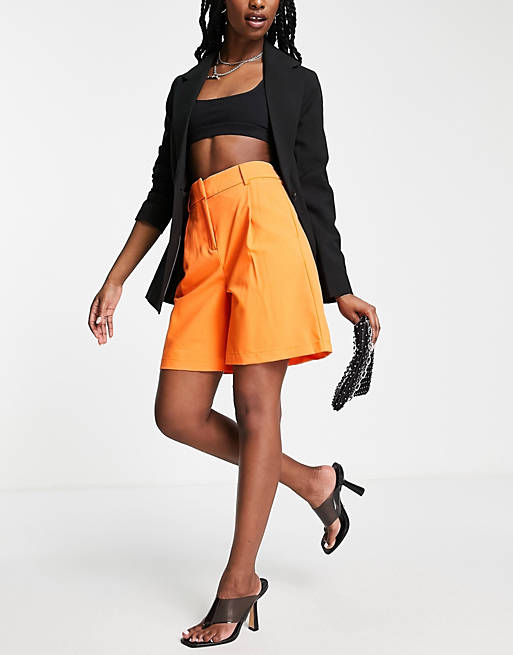 Vero Moda tailored city suit shorts in bright orange