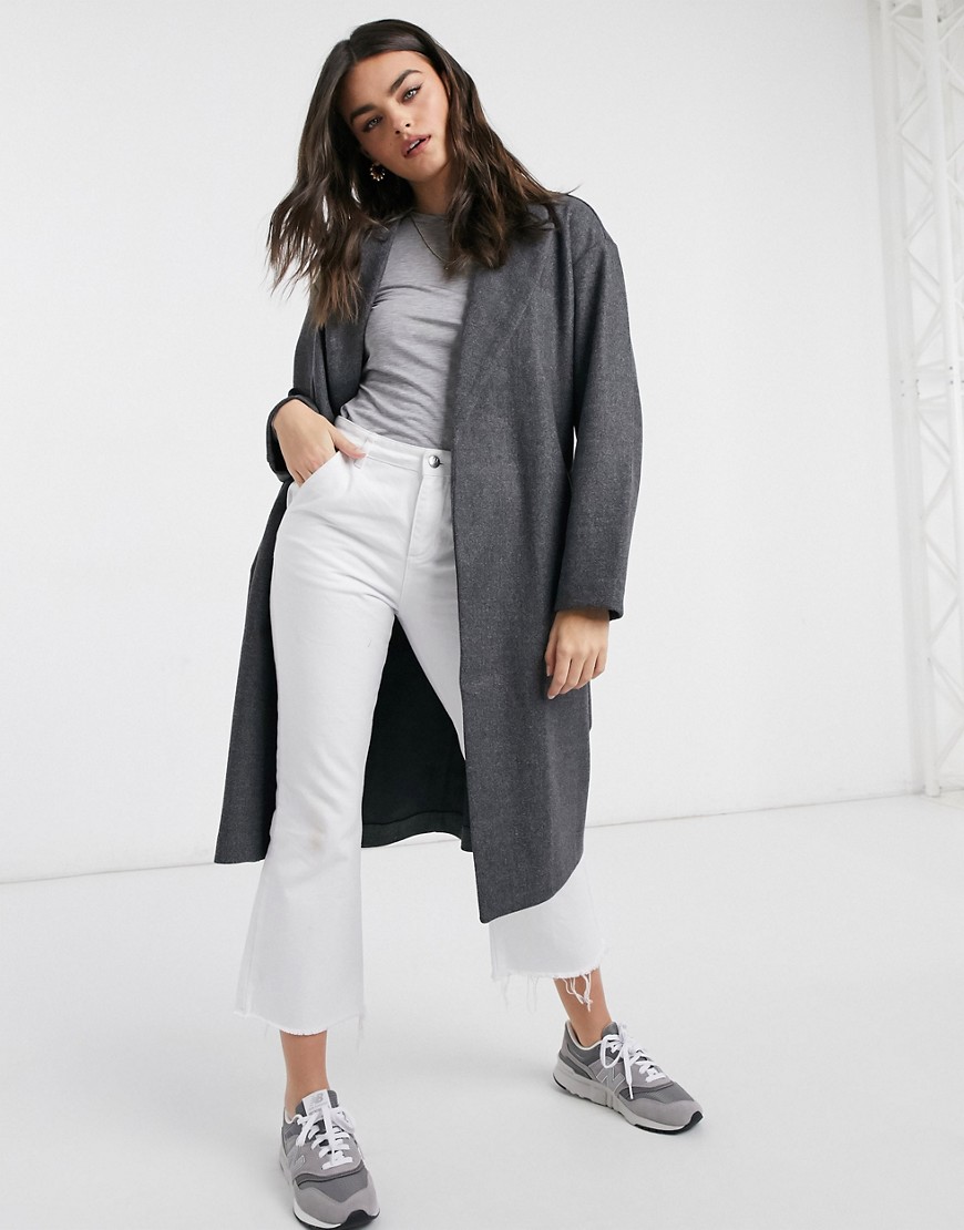 Vero Moda tailored coat with belted waist in dark gray-Grey