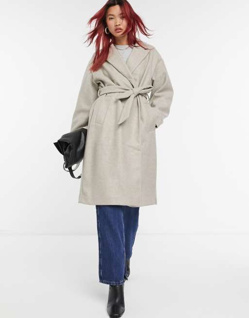 Vero Moda tailored coat with belted waist in gray