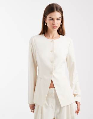 Vero Moda Tailored Collarless Fitted Blazer In White