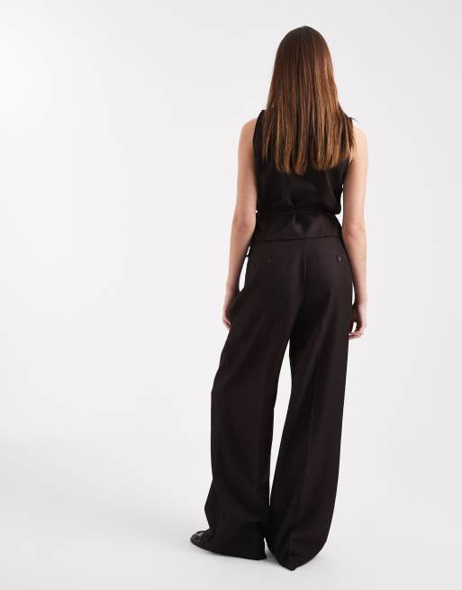 Vero Moda tailored crease front wide leg trouser co-ord in chocolate, 2 of 5