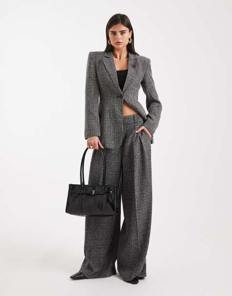 Vero Moda tailored crease front wide leg trouser co-ord in salt & pepper tweed