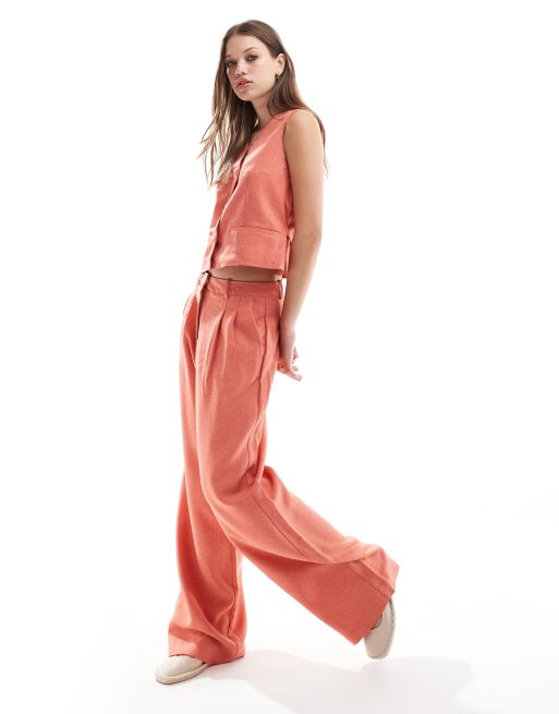 Vero Moda tailored dad pants in terracotta (part of a set)