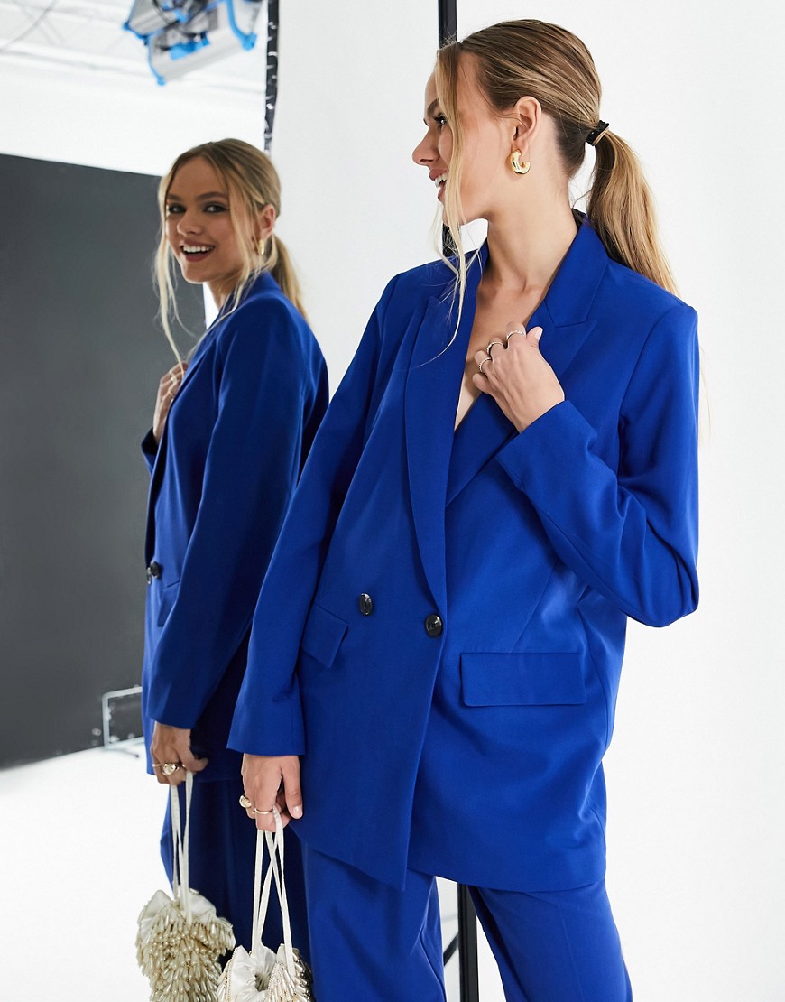 Vero Moda tailored double breasted suit blazer in colbalt blue