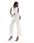 [Vero Moda] VERO MODA tailored drawstring waist wide leg pants co-ord in stone-Neutral XL Silver Lining