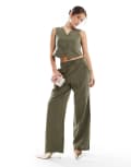 [Vero Moda] Vero Moda tailored drawstring waist wide leg pants in kalamata green (part of a set) XXS Kalamata