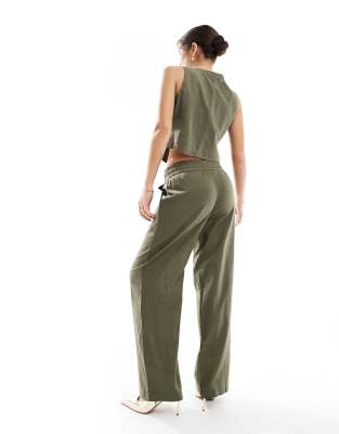 Vero Moda Tailored Drawstring Waist Wide Leg Pants In Green