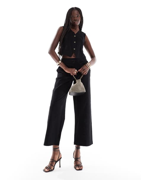 Vero Moda tailored drawstring waist wide leg trouser co-ord in black - view 1