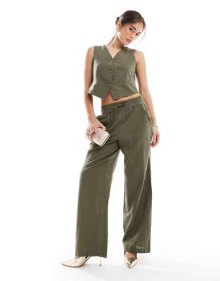 Vero Moda Vero Moda tailored drawstring waist wide leg trouser co-ord in kalamata green