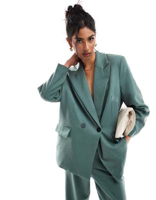 tailored herringbone blazer in dark forest green - part of a set