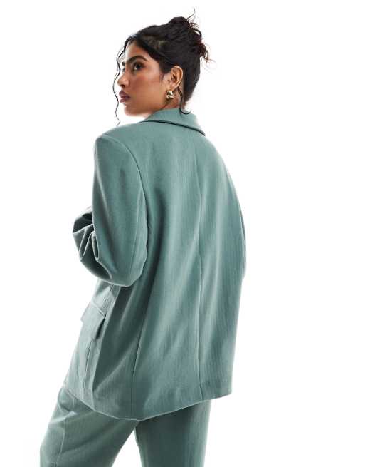 Vero Moda tailored herringbone blazer in dark forest green - part of a set