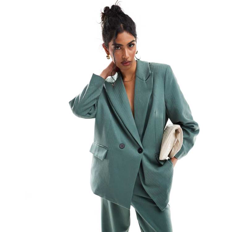 Vero Moda tailored herringbone co-ord blazer in dark forest green