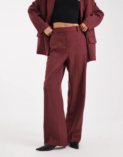 Vero Moda tailored herringbone wide leg co-ord trousers in burgundy, 2 of 5