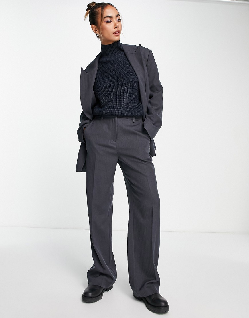 Vero Moda tailored herringbone wide leg co-ord trousers in grey