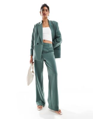 tailored herringbone wide leg pants in dark forest green - part of a set