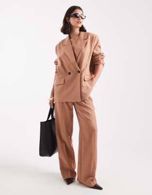 Vero Moda Tailored Herringbone Wide Leg Pants In Brown