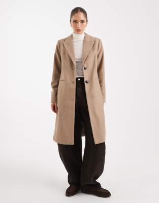 Vero Moda tailored herringbone wool mix coat in taupe brown