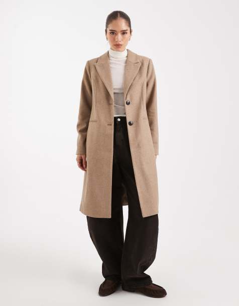 Vero Moda tailored herringbone wool-mix coat in taupe brown - view 1