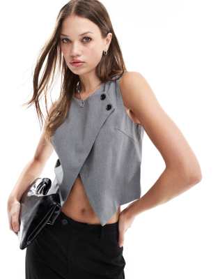 Shop Vero Moda tailored high neck cross front waistcoat in medium grey Online – Trendy & Affordable Fashion